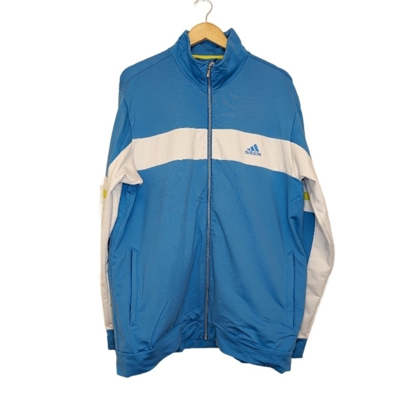 ADIDAS Vintage Retro Mens Tennis Warmup Striped Jacket Bright Blue Lime White XL - Picture 2 of 9